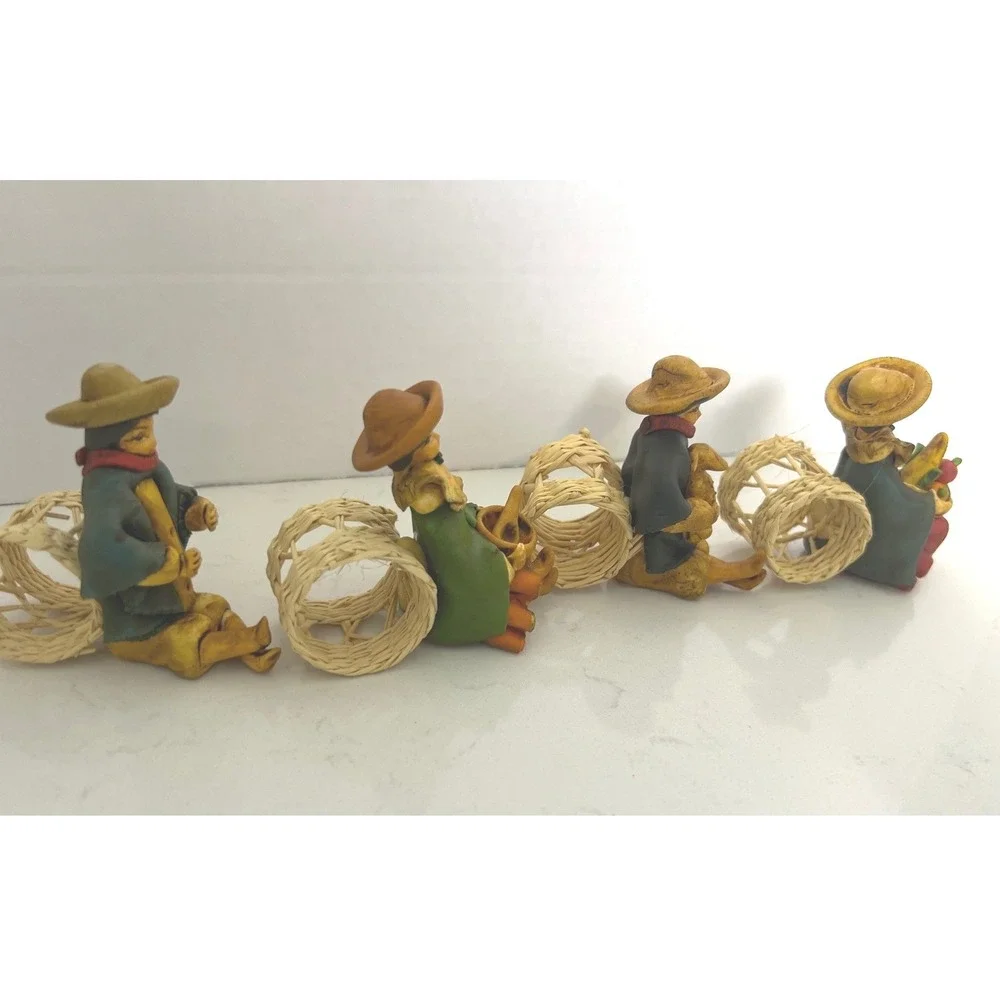 Vintage Folk Art Napkin Rings Set‎ of 12 Hand Painted Andean Woven Straw Backs